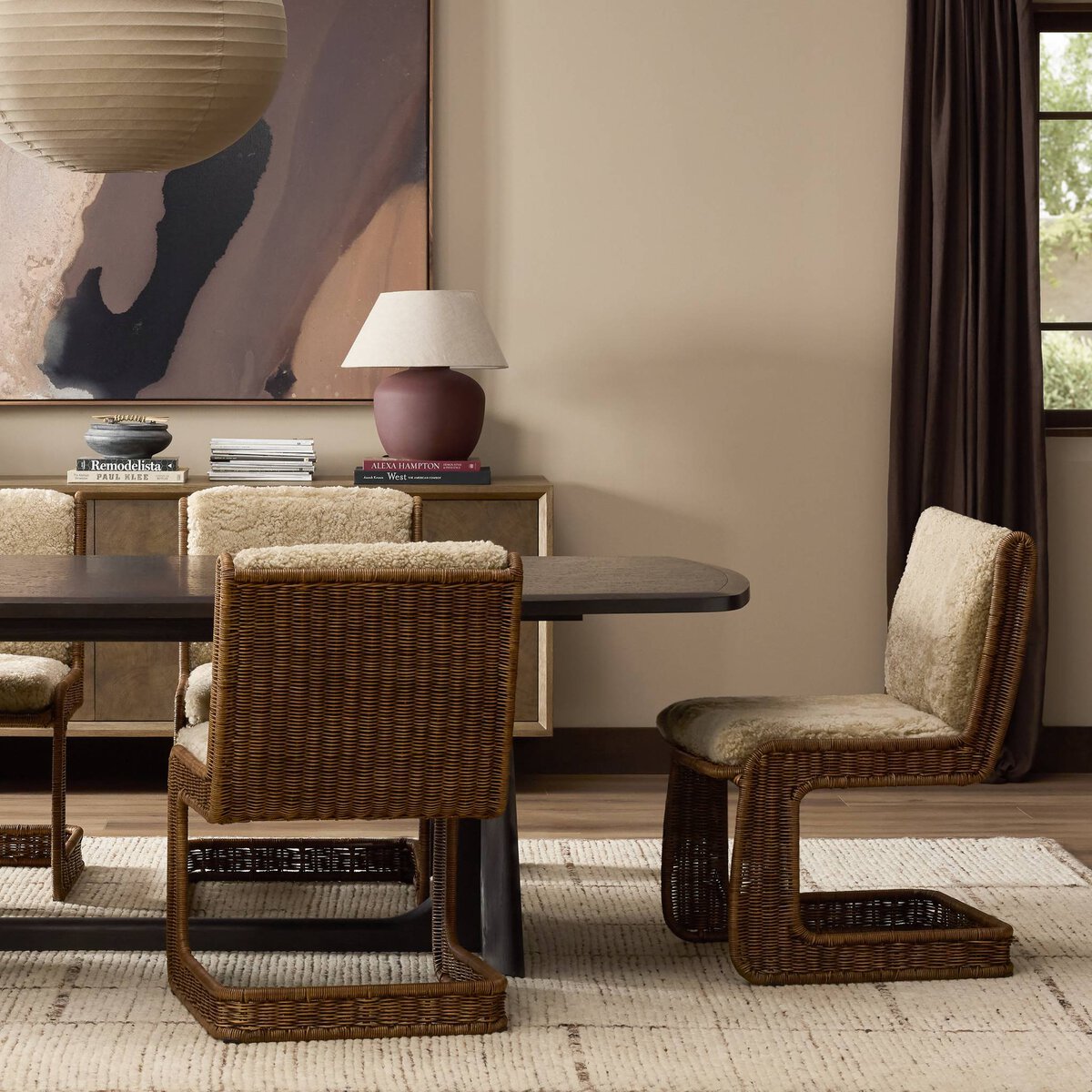 The "Katrine" Dining Chair in Beige Shorn Shearling - [Pre-Order - Available in Lt. Dec]
