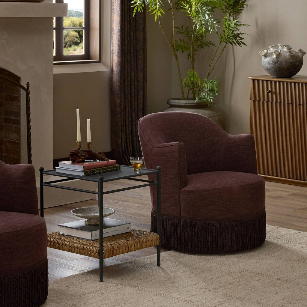 Aurora Fringe Swivel Chair in Laughlin Plum [Pre-Order - Available in Aug]