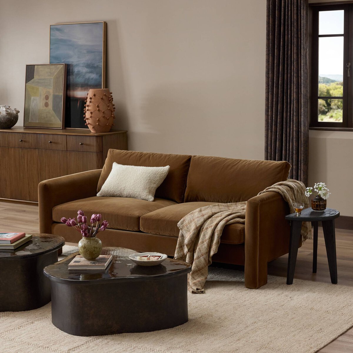 The "Katya" 80" Sofa in Surrey Cacao and Surrey Ochre [Pre-Order - Available in Early Nov]