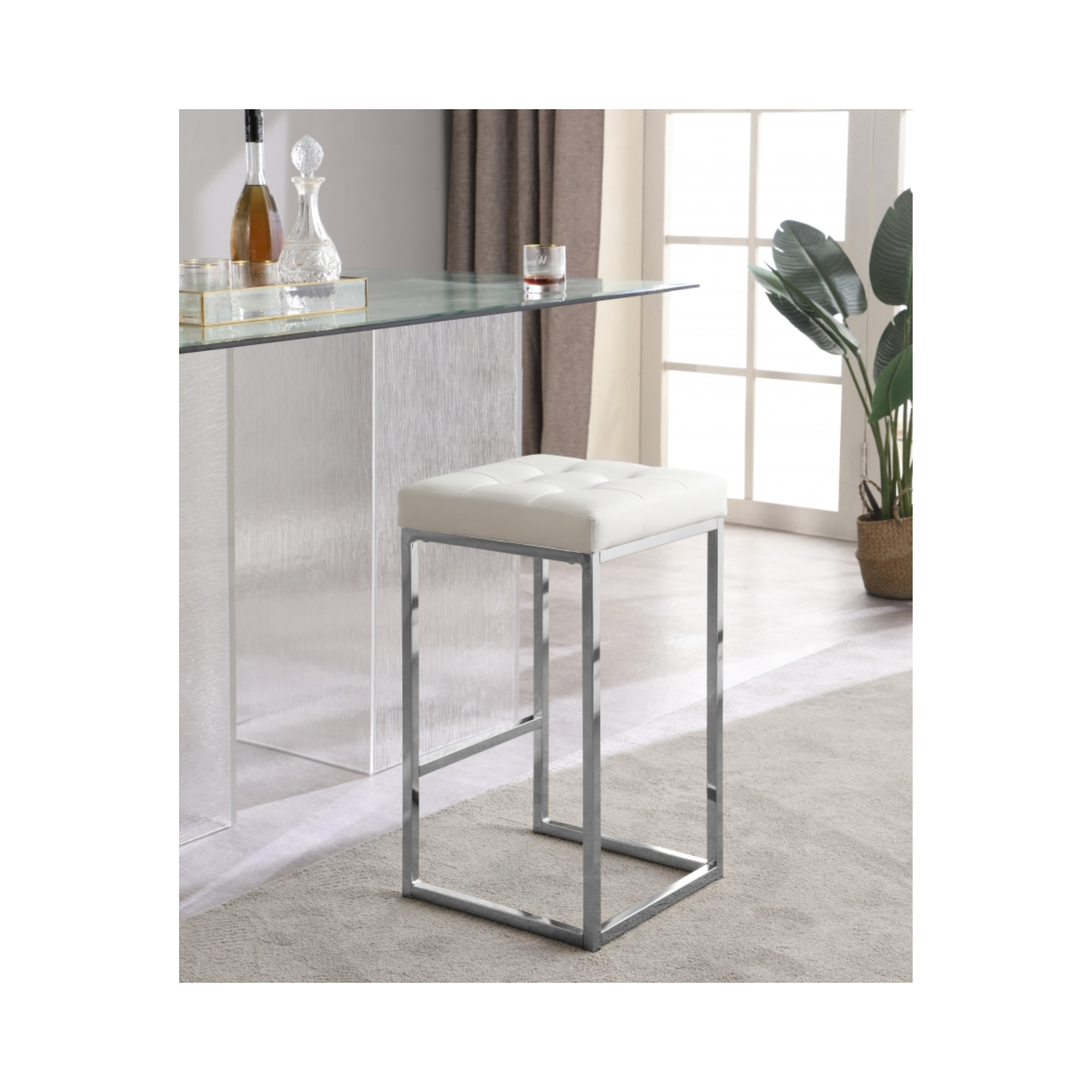 Nicola Chrome Backless Counter Stool in Vegan Leather - Set of 2 - [Additional Colors Available