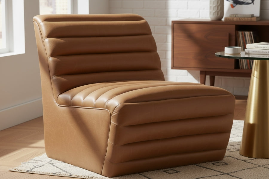 Vega Vegan Leather Channeled Accent Chair: (29"W x 35.5"D x 31.5"H)