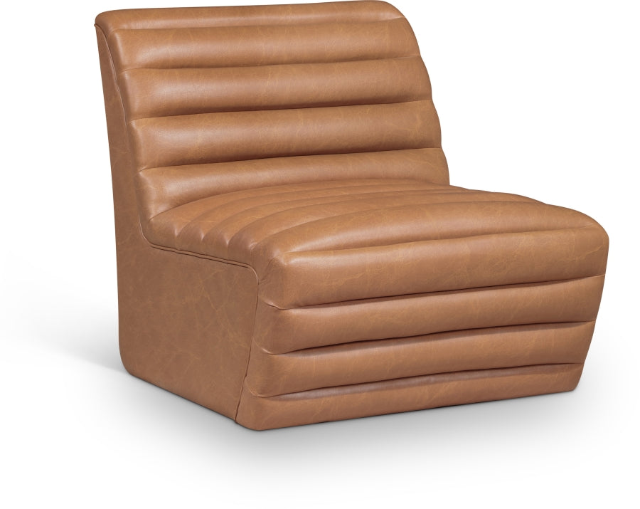 Vega Vegan Leather Channeled Accent Chair: (29"W x 35.5"D x 31.5"H)
