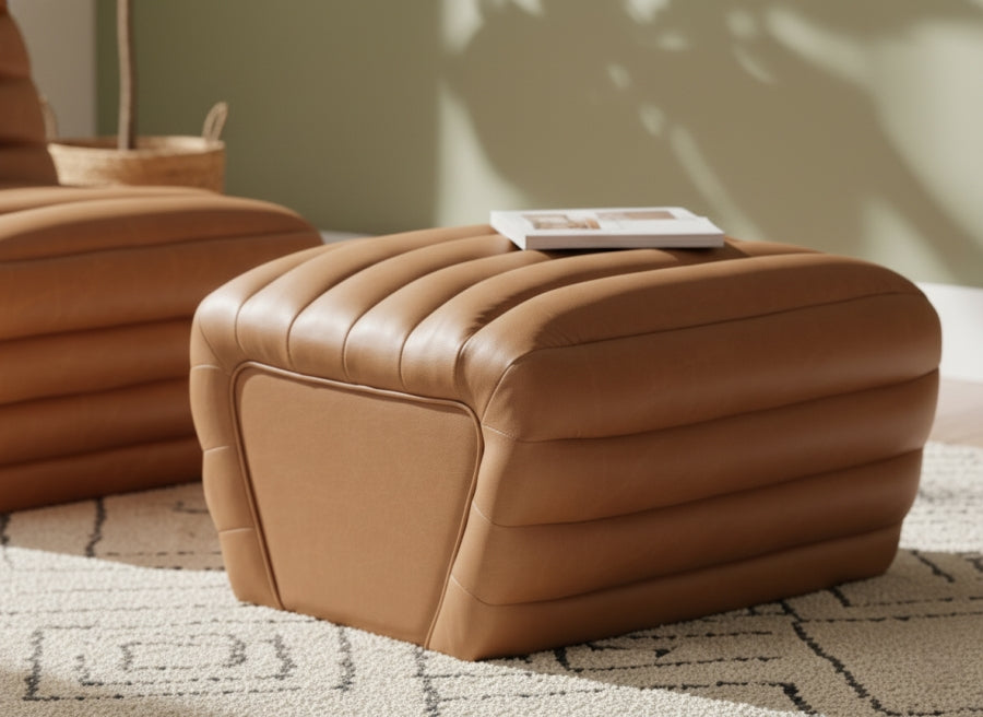 Vega Vegan Leather Upholstered Ottoman (29"W x 29.5"D x 17"H)
